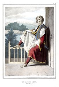 En side av Veli, pasha deThessalie. i "" Reisen til Athen og Konstantinopel, eller samling av greske og ottomanske portretter, utsikter og kostymer, malt på steder i naturen, litografier og farger av Louis Dupre (1789-1837), elev av David.1825. av Louis Dupré