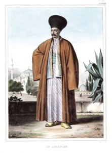 En armener. i "" Reisen til Athen og Konstantinopel, eller samling av greske og osmanske portretter, utsikter og kostymer, malt på steder etter naturen, litografier og farger av Louis Dupre (1789-1837), elev av David.1825.