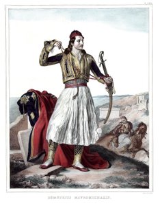 Demetrius Mavromichalis , gresk soldat og patriot. i "" Reisen til Athen og Konstantinopel, eller samling av greske og osmanske portretter, utsikter og kostymer, malt på natursteder, litografier og farger av Louis Dupre (1789-1837), elev av Da av Louis Dupré