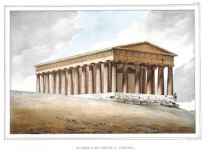 Templet til Thesee a Athenes. i "" Reisen til Athen og Konstantinopel, eller samling av greske og ottomanske portretter, utsikter og kostymer, malt på steder i naturen, litografier og farger av Louis Dupre (1789-1837), elev av David.1825. av Louis Dupré
