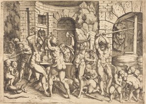Forge of Vulcan av Louis Elle I after Francesco Primaticcio