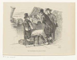 Bokhandler på en kai i Paris Les bouquinistes des quais de Paris (tittel på objekt) av Louis Ernest Lesage