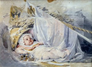 Konge av Roma Napoleon II, hertug av Reichstadt (1811-1832) sønn av keiser Napoleon I (1769-1821) nyfødt Svart stein og beige lavapapir av Eugene Isabey (1803-1886) Mars 1811 Søn. 0,18x0,25 m Paris, Musée du Louvre