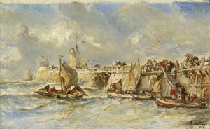 Landingsplass på brygga, ca. 1860 av Eugene Isabey