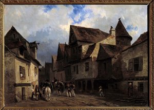 Rue de village bretonsk maleri av Louis Gabriel Eugene Isabey (1803-1886) 1800-tallets Orleans, Musee des Beaux Arts