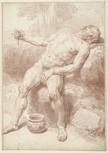 Mann naken, sittende, tilbakelent av Louis Fabritius Dubourg