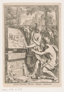 Kvinne med bevinget hode viser basrelieff til ung mann av Louis Fabritius Dubourg