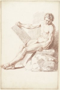 Sittende akademi naken, som tegner av Louis Fabritius Dubourg