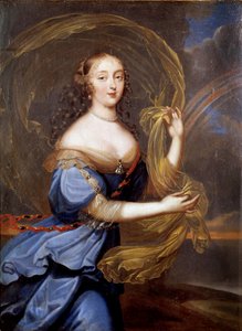 Portrett av Francoise Athenais (Francoise-Athenais) av Rochechouart Mortemart, Marquise de Montespan (eller Madame de Montespan) (1640-1707), favoritt av Louis XIV, representert i Irismaleri av Ferdinand Louis Elle Le Jeune (1648-1717) Søn. 0,37x0,27m av Louis Ferdinand  Elle