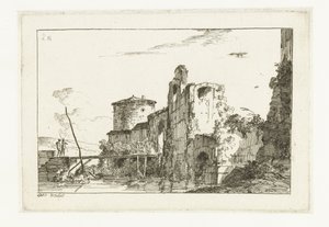 Fort og en bro over elven av Louis Gabriel Moreau