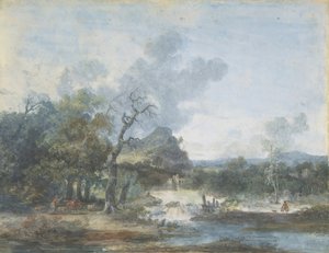 Gjeterinne nær en foss, n.d.