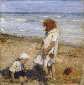 Playing on the Beach (olje på lerret) av Louis Ginnett