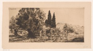 Gezicht op Les Lecques og Saint-Cyr-sur-Mer Les Lecques juni 1918 (tittel på objekt) av Louis Godefroy (signed by artist)
