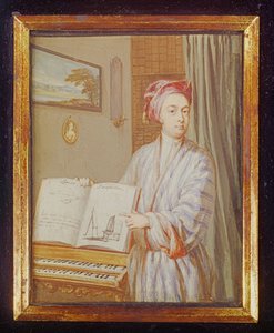 Portrett av Brook Taylor (1685-1731) 1720 (wc og kroppsfarge på vellum lagt på kort)