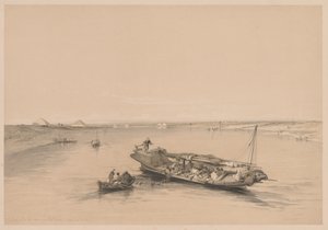 Egypt og Nubia: bind I - nr. 4, Slavebåter på Nilen, utsikt mot..., 1838. av Louis Haghe