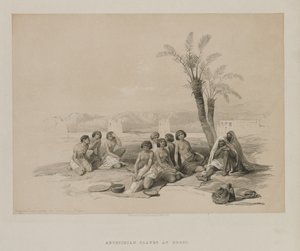 Egypt og Nubia, bind I: Abessiniske slaver hviler ved Korti-Nubia, 1847. av Louis Haghe