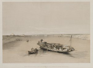 Egypt og Nubia, bind I: Utsikt over Nilen ser mot pyramidene i Dashour og Saccara av Louis Haghe