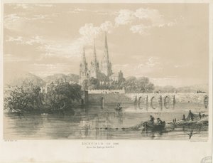 Lichfield Cathedral - South West View: tonet litografi, 1548 av Louis Haghe