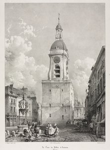 Pittoreske og romantiske reiser i gamle Frankrike, Picardie: Klokketårnet i Amiens..., 1835. av Louis Haghe