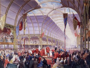 Sir Thomas Fairbairn overlater adressen til Prince Consort på Art Treasures Exhibition, Manchester, mai 1857 (blyant, akvarell og gouache på papir) av Louis Haghe