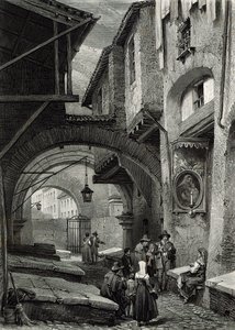 Ghettoen, Roma, gravert av S.V. Hunt, Cassell und Company, 1847 av Louis Haghe