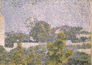 Landskap (enkaustisk(?) på lagdelt papp) av Louis Hayet