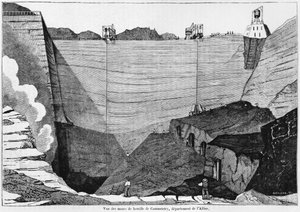 Kullgruven ved Commentry, illustrasjon fra Le Magasin Pittoresque, 1835 (bw-foto)
