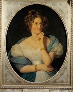 Portrett av den franske forfatteren Delphine Gay (1804-1855), Madame Emile de Girardin Pennenavnet hennes er Viscount Charles de Delaunay. Maleri av Louis Hersent (1777-1860) 1824 Søn. 0,92 x 0,72 m