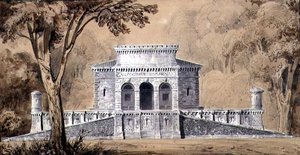 Utsikt over Gendarmerie Imperiale, ca. 1825 (penn og blekk og vask på papir) av Louis Hippolyte Lebas