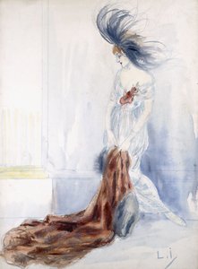 Elegant dame med pelshatt og pelsfrakk av Louis Icart