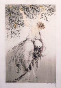 Jente plukker sitroner av Louis Icart