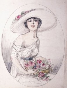 Jente med blomsterbukett av Louis Icart
