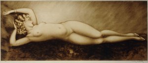 Repose, ca. 1934 (etsing og tørrpunkt, trykt i farger) av Louis Icart