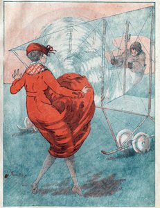 Den gunstige vinden: lirking av helikopter. Illustrasjon av Louis Icart (1888-1950) for magasinet "" Le Fantasio""" fra mai 1916. av Louis Icart