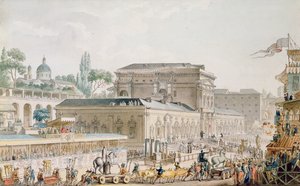 Antikviteter funnet ved Herculaneum blir fraktet til Napoli-museet, ca. 1782 (penn, blekk og wc på papir)