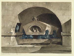 Grav i egyptisk stil med sfinkser og en ugle av Louis Jean Desprez