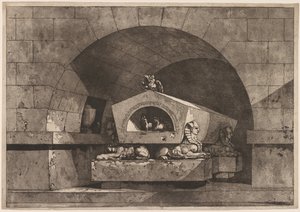 Tomb with Sphinx: Funerary Monument with an Owl on a Sarcophagus Supported by Sphinx, ca. 1779-84.