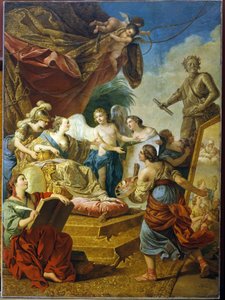 Keiserinne Elisabeth av Russland (tsarina Elisabeth I Petrovna Romanov, kjent som Clemente (1709-1762), kunstens skytshelgen. (Keiserinne Elisabeth Petrovna som kunstens beskytter). Maleri av Louis Jean Francois Lagrenee (1725-1805), olje på nettet
