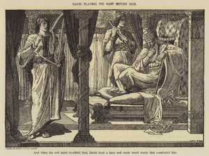 David spiller harpe foran Saul av Louis John Rhead