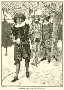 Uvitenhet tar avskjed med pilegrimene (gravering) av Louis John Rhead