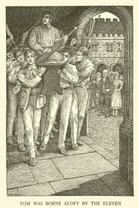 Illustrasjon for Tom Browns skoledager (gravering) av Louis John Rhead