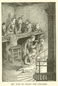 Illustrasjon for Tom Browns skoledager (gravering) av Louis John Rhead