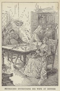 Petruchio underholder kona på middag av Louis John Rhead