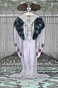 Representasjon av Lady of the Lake (Nimue, Viviane) Illustrasjon av Louis Rhead (1858-1926) for "Kong Arthur og hans riddere"" av Louis John Rhead
