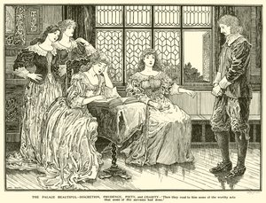 Palasset vakkert, diskresjon, klokskap, fromhet og veldedighet (gravering) av Louis John Rhead