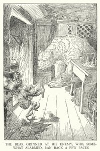 Bjørnen gliste til fienden, som, noe skremt, løp tilbake noen skritt (litho) av Louis John Rhead
