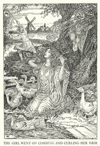 Jenta fortsatte å gre og krølle håret (litho) av Louis John Rhead