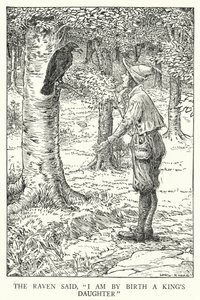 Ravnen sa: "Jeg er av fødsel en kongedatter" (litho) av Louis John Rhead