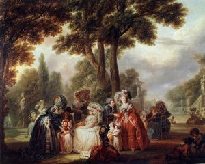 Samlet i en park Gjenforening verdslig av adelsmenn i en hage. Maleri av Louis Joseph Watteau dit Watteau de Lille (1731-1798). 18. århundre. Paris. Musee Cognacq Jay