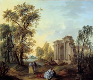 Walk Champetre-maleri av Louis Joseph Watteau dit Watteau de Lille (1731-1798) 1700-tallet. Søn 1,02x0,8 m Marseille, Museum of Fine Arts